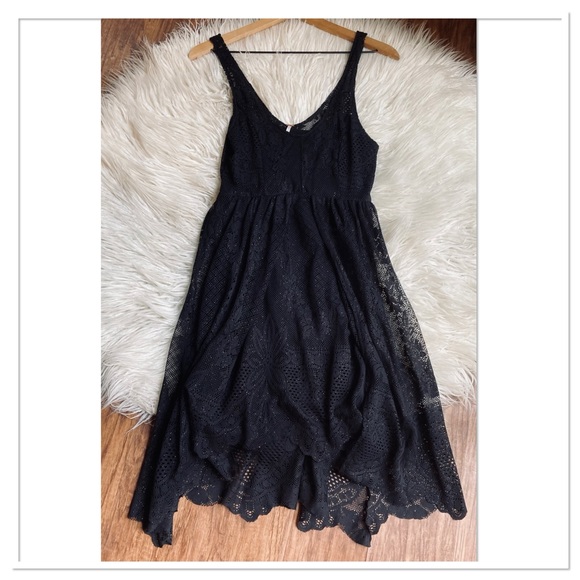 Free People Salinas Lace Foil Print Dress Black Gold Metallic Size 0 - Picture 2 of 10